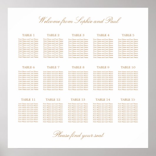 Tableau de disposition de mariage à 15 tables en b (Devant)