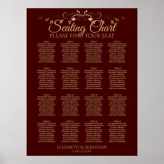 Tableau de disposition de mariage à 16 tables Brun (Devant)
