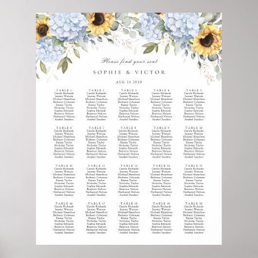 Tableau de disposition de mariage à 20 tables avec (Devant)