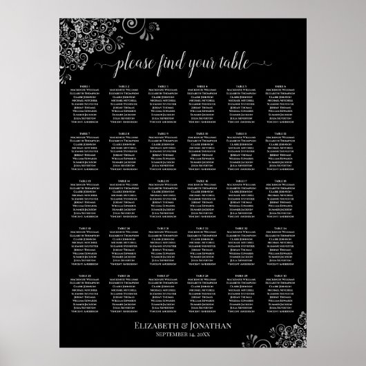 Tableau de disposition de mariage à 30 tables noir (Devant)