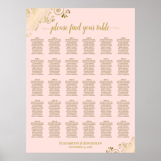 Tableau de disposition de mariage à 30 tables Rose (Devant)