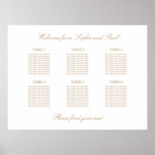Tableau de disposition de mariage à 6 tables en be (Devant)