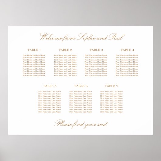 Tableau de disposition de mariage à 7 tables en be (Devant)