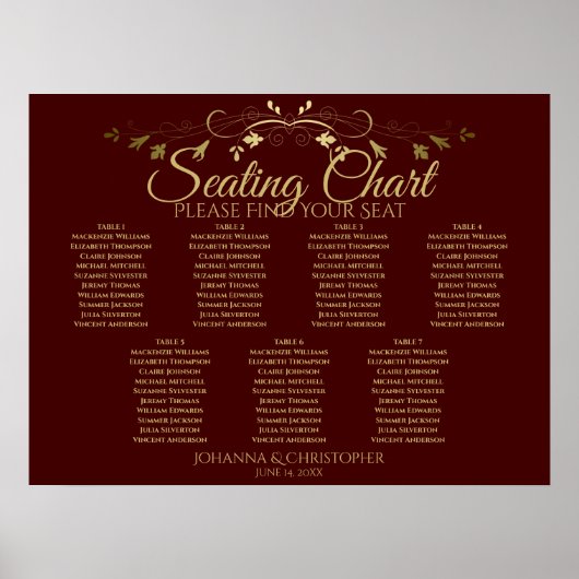 Tableau de disposition de mariage à 7 tables Marro (Devant)