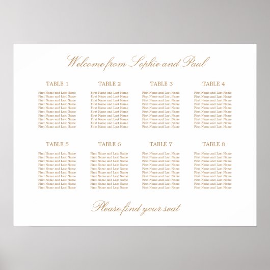 Tableau de disposition de mariage à 8 tables en be (Devant)