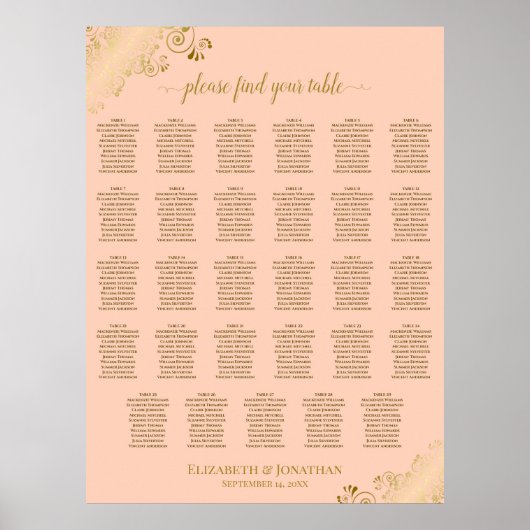 Tableau de disposition de mariage de 29 tables Gol (Devant)