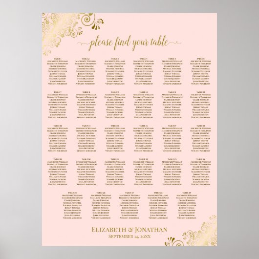 Tableau de disposition de mariage de 29 tables Ros (Devant)