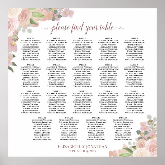 Tableau de disposition de mariage floral rose élég (Devant)