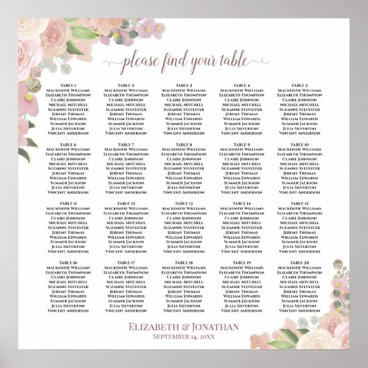 Tableau de disposition de mariage floral rose pous (Devant)