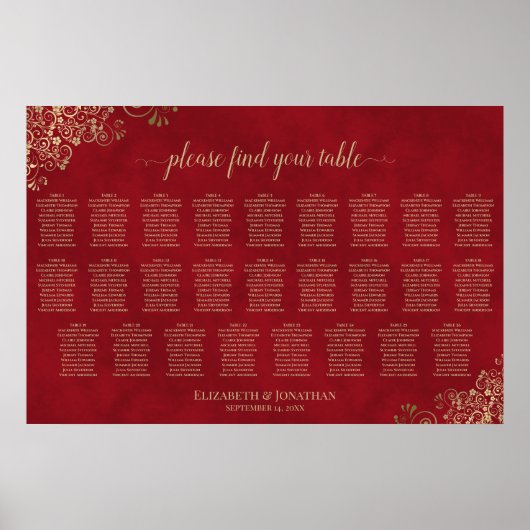 Tableau de disposition de mariage Rouge cramoisi & (Devant)
