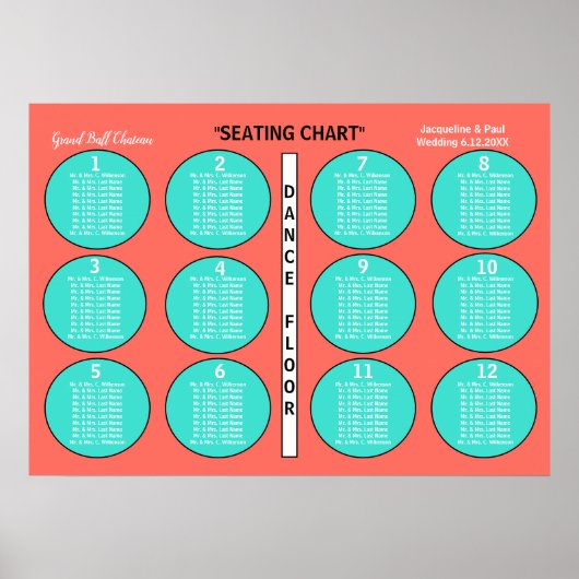 Tableau de disposition de table de mariage Corail (Devant)
