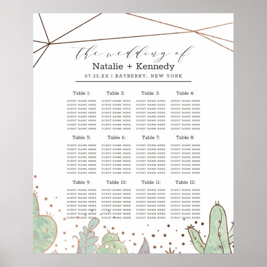 Tableau de disposition des sièges de mariage Cactu (Devant)