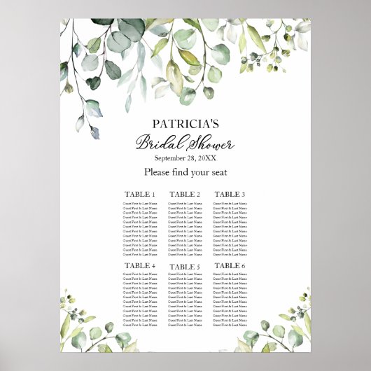 Tableau de Fête des mariées Eucalyptus vert (Devant)