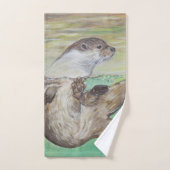 Tableau de la loutre de rivière joueuse (Serviette à main)