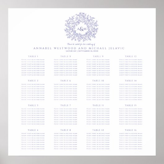 Tableau de mariage à 16 places avec monogramme vio (Devant)