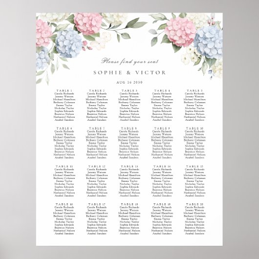 Tableau de mariage à 20 tables avec hortensias flo (Devant)