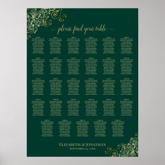 Tableau de mariage à 29 tables Or 29 Vert émeraude (Devant)