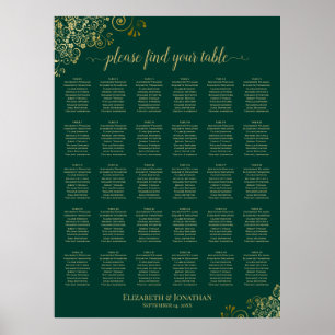 Tableau de mariage à 30 tables en or et vert émera