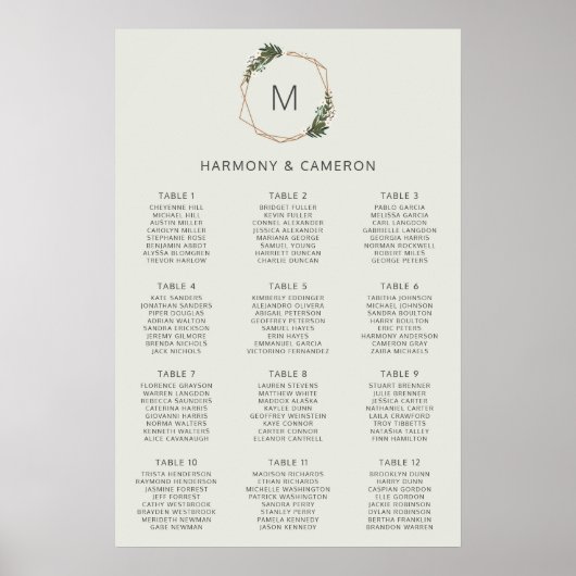 Tableau de mariage à la verdure dorée géométrique (Devant)