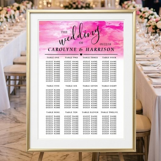 Tableau de mariage à l'aquarelle ombrée - Rose