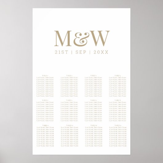 Tableau de Mariage à Monogramme en Or Blanc Modern (Devant)
