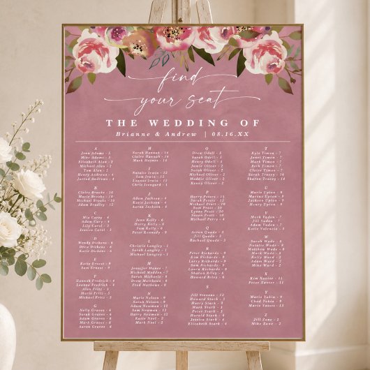 Tableau de Mariage Alphabetique Rose Sauvage Rose