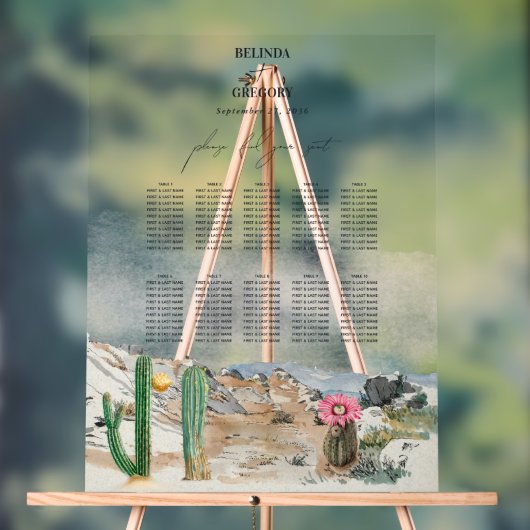 Tableau de mariage au cactus du désert à l'aquarel (Neutre)
