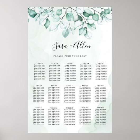 Tableau de mariage au eucalyptus vert (Devant)