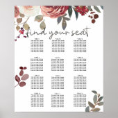 Tableau de mariage aux roses florales rouge blush (Devant)