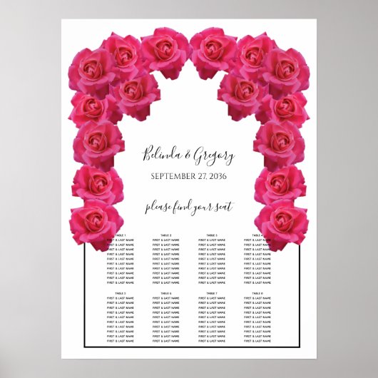 Tableau de Mariage aux Roses Roses Rustiques (Devant)