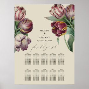 Tableau de mariage aux tulipes violettes aquarelle