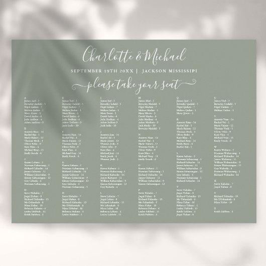 Tableau de mariage avec 200 noms de couleur vert s