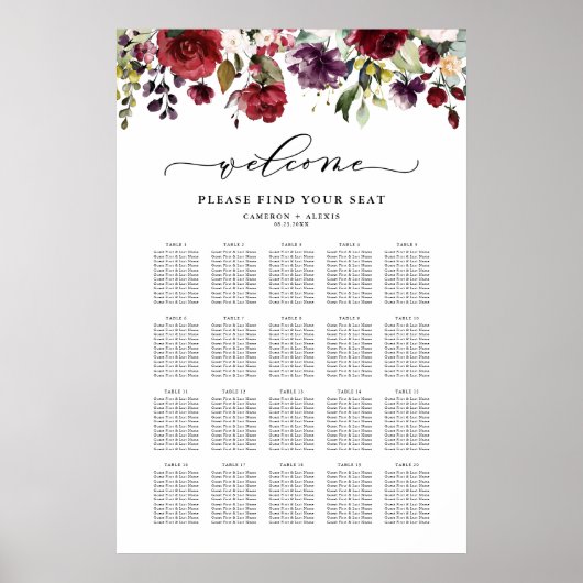 Tableau de mariage bohème rouge et violet avec fle (Devant)