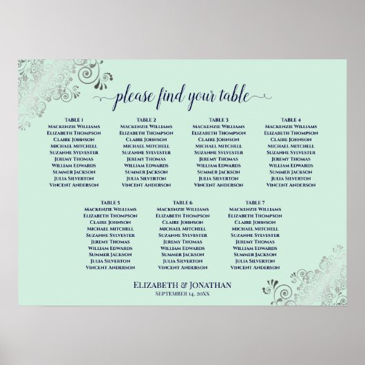 Tableau de Mariage de table Mint Green & Navy 7 (Devant)