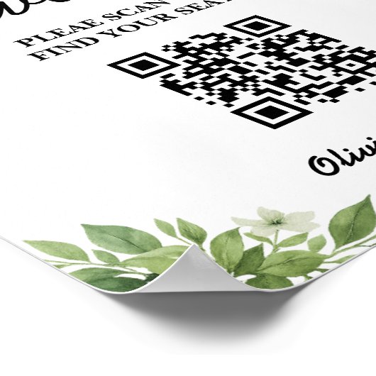 Tableau de Mariage de verdure vert Sage Code QR (Coin)