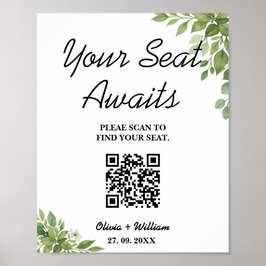 Tableau de Mariage de verdure vert Sage Code QR (Devant)