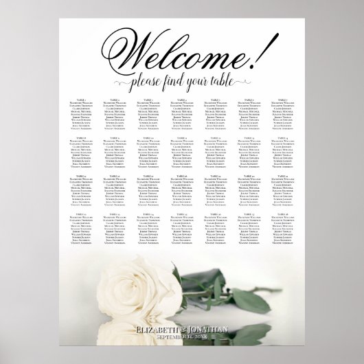 Tableau de Mariage Élégant Rose Blanche 28 Tables (Devant)
