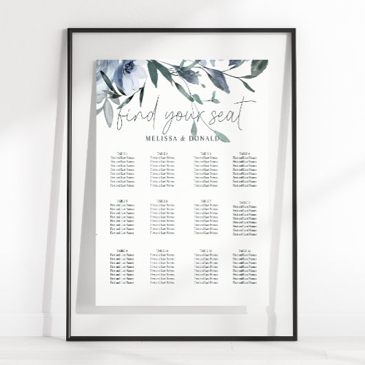 Tableau de Mariage Fleurs Bleu Poussiéreux