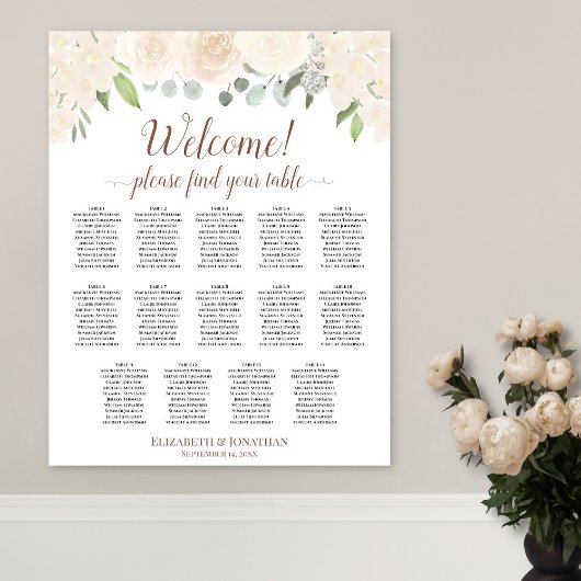 Tableau de Mariage Fleurs de Pêche Rose 14 Tables
