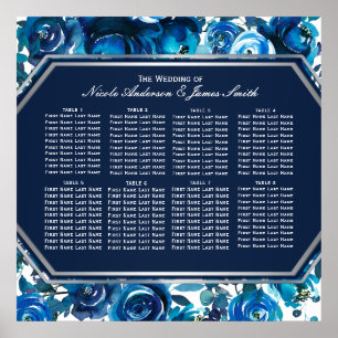 Tableau de mariage Fleurs Florales Indigo Bleu