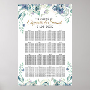 Tableau de mariage floral aquarelle rose bleue