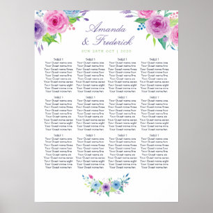 Tableau de mariage floral aquarelle Violet Mix