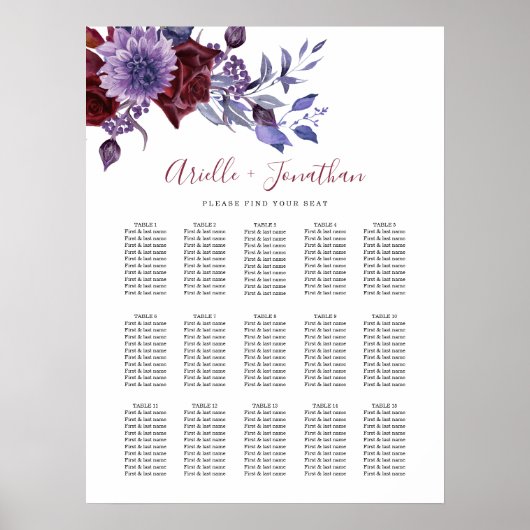 Tableau de mariage floral blanc et violet (Devant)