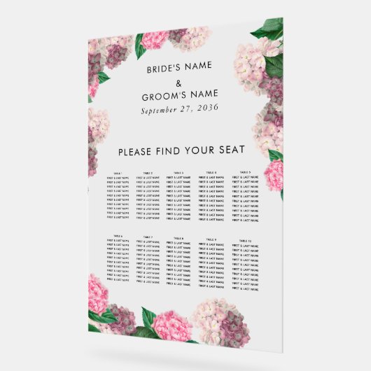 Tableau de mariage floral Hydrangea rose (Angle)
