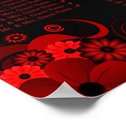 Tableau de Mariage floral noir et rouge (Coin)