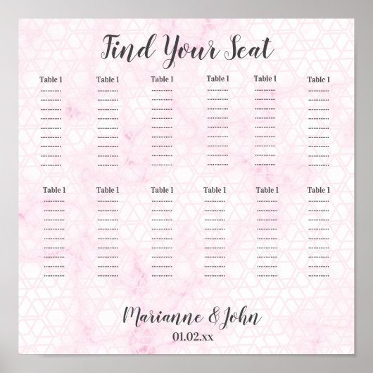 Tableau de mariage géométrique en marbre rose (Devant)