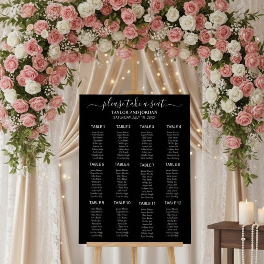 Tableau de mariage minimaliste moderne noir