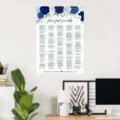 Tableau de Mariage Roses Bleues Rustiques A1 (Bureau à domicile)