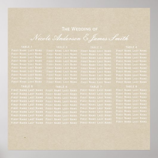 Tableau de mariage rustique moderne marron Kraft (Devant)