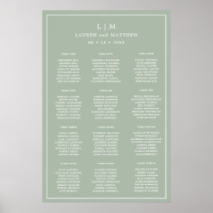 Tableau de mariage simple en vert sauge avec monog